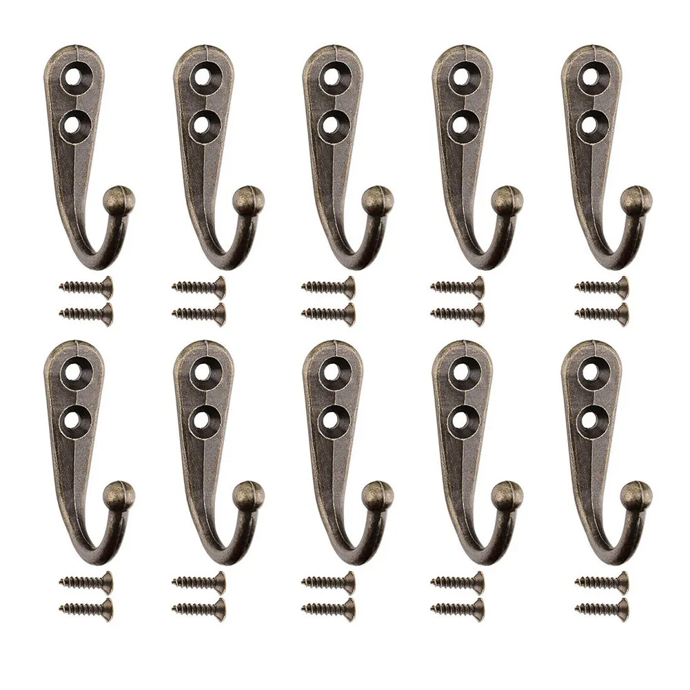 

10pcs Vintage Coat Hooks W/ Screws Wall Mounted Cast Antique Hook Door Robe Clothes Towel Keys Hangers For Bathroom Kitchen