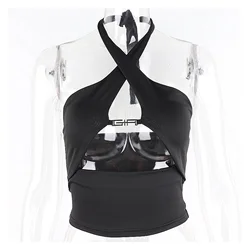 2022 nova moda metal corrente sexy halter colheita topos para as mulheres sem mangas sem costas recorte topo recortado clube festa outfits