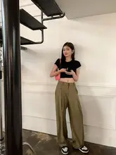  2023 New Spring Summer Black Wide Leg Suit Pants Woman All-match Trend Khaki Fashion High Waist Versatile Straight Trousers Chic 