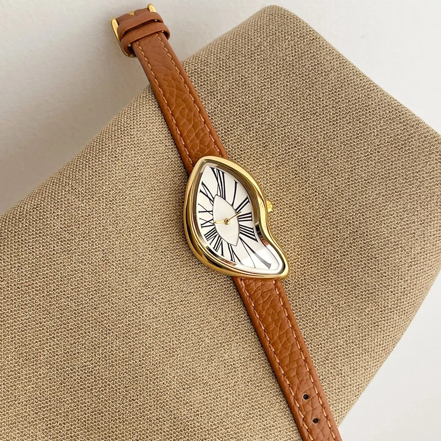 High end Retro Creative Watch for Women,Twisted Irregular Dial Design,Fashionable Leather Waterproof Quartz  Women Watches Gift - 6