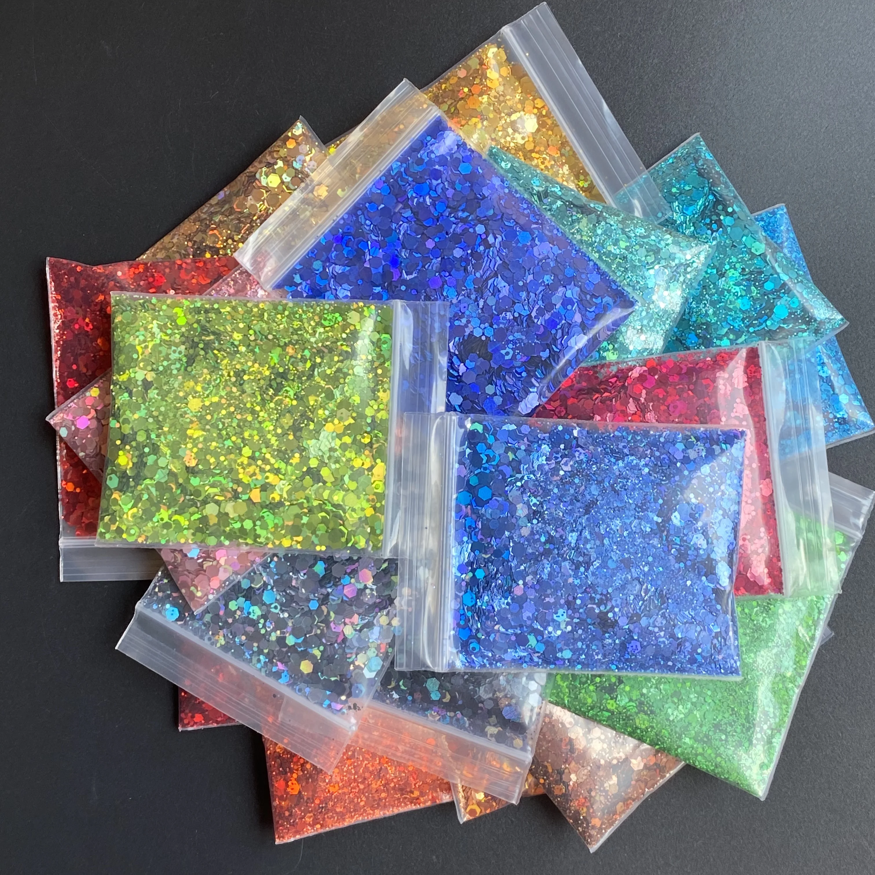 10g/Bag Sparkly Mixed Sizes Holographic Chameleon Glitter Sequins Polyester Hexagon Nail Glitter Set