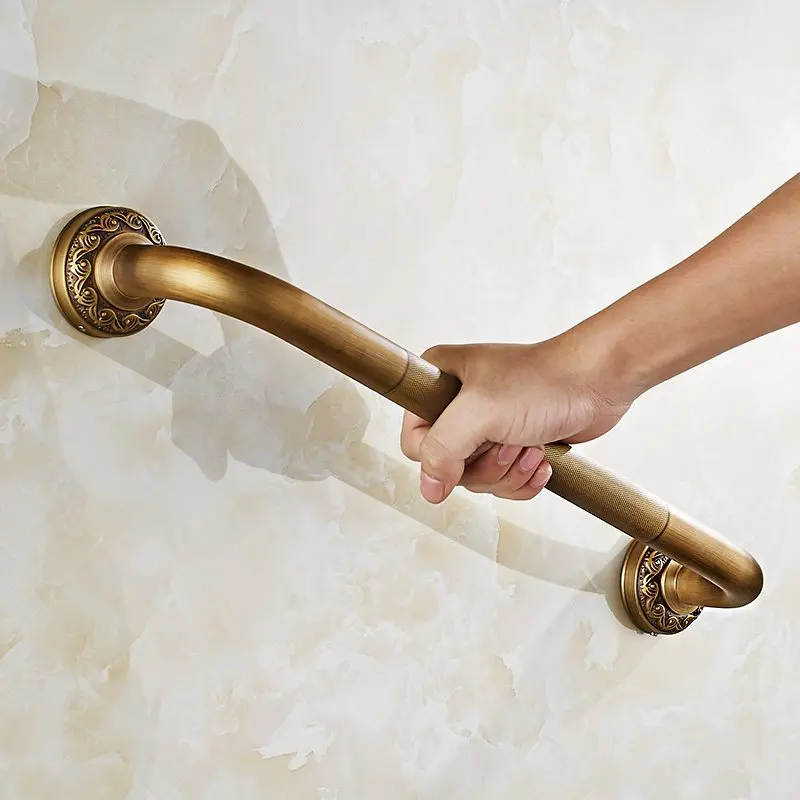 

European Antique Bathroom Solid Brass Grab Bar For Safety Non Slip Toilet Seat Rack Wall Mount Carved Accessories AC