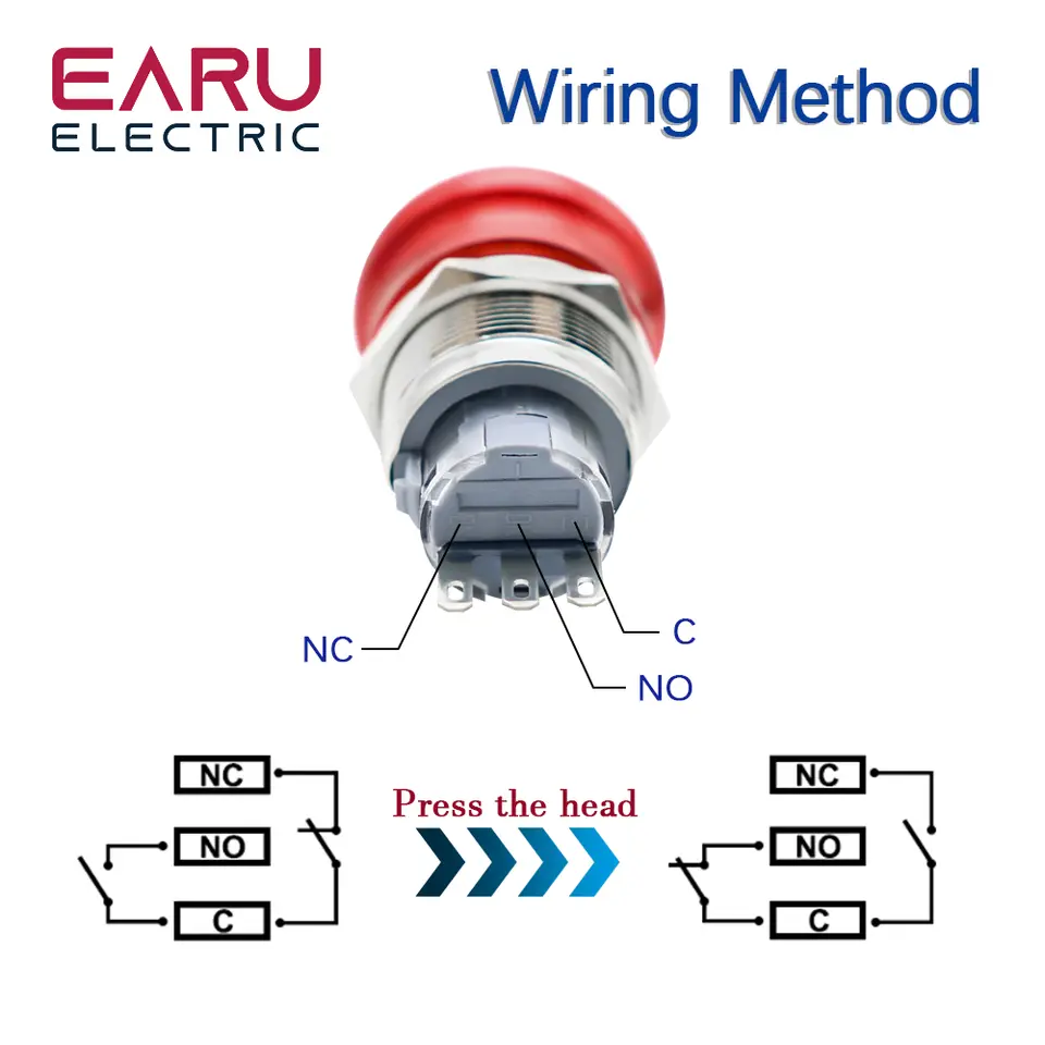 19/22mm Metal Emergency Stop Button Switches 12V 24V 220V Latching Knob Rotary Switch Waterproof Socket Power-off Stop Momentary image 6