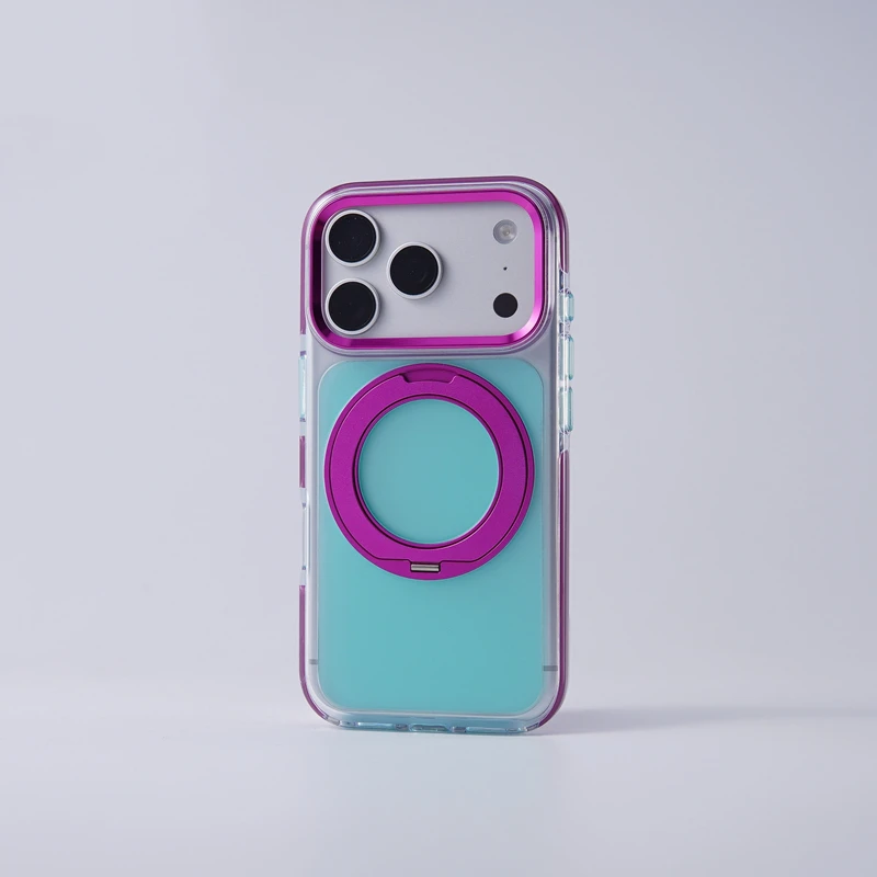Magnetic Metal Stand Holder with Wireless Charging Matte Hard PC Shockproof Cover