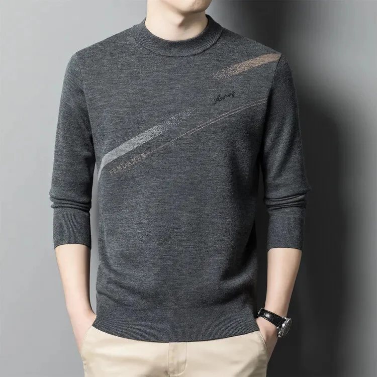 

2023 New Arrival Men's Sweater High Quality Mernu Wool Warm Jacquard Knitted round Neck Pullover Leisure Knitwear Thick