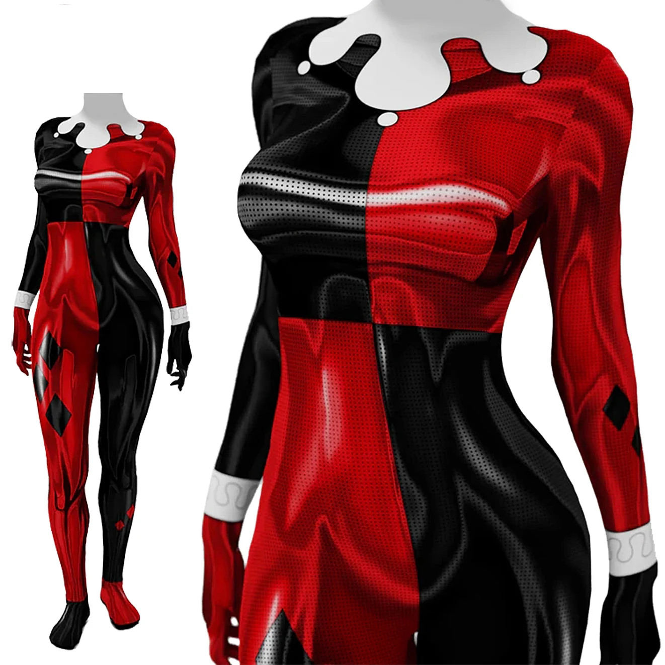 DC-Inspired Harley Quinn Spandex Bodysuit Cosplay Costume for Women