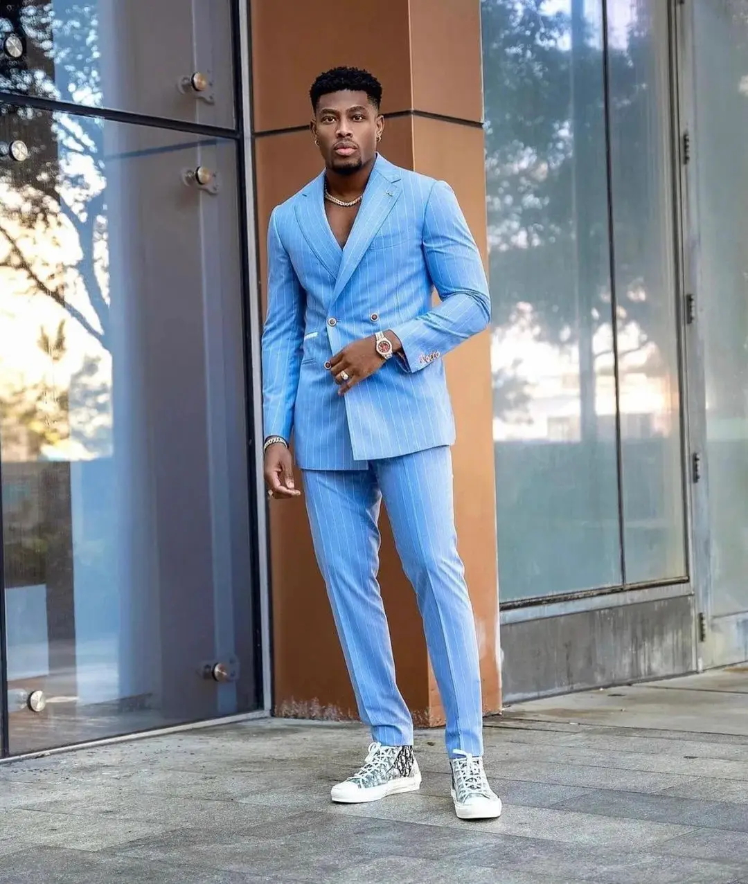 Stripe Double Breasted Suit Men Business Casual Wedding Suit Sky Blue  Custom Tuxedo 2 Pieces Blazer Elegant Dress (Jacket+Pants)| | - AliExpress