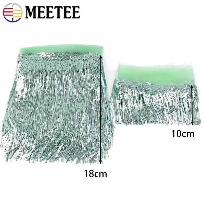 Meetee 10/18cm Sequin Tassel Lace Trim Fringe Trimming Ribbon for Clothing Dress Decoration DIY Sewing Accessories 1/2/5Yards