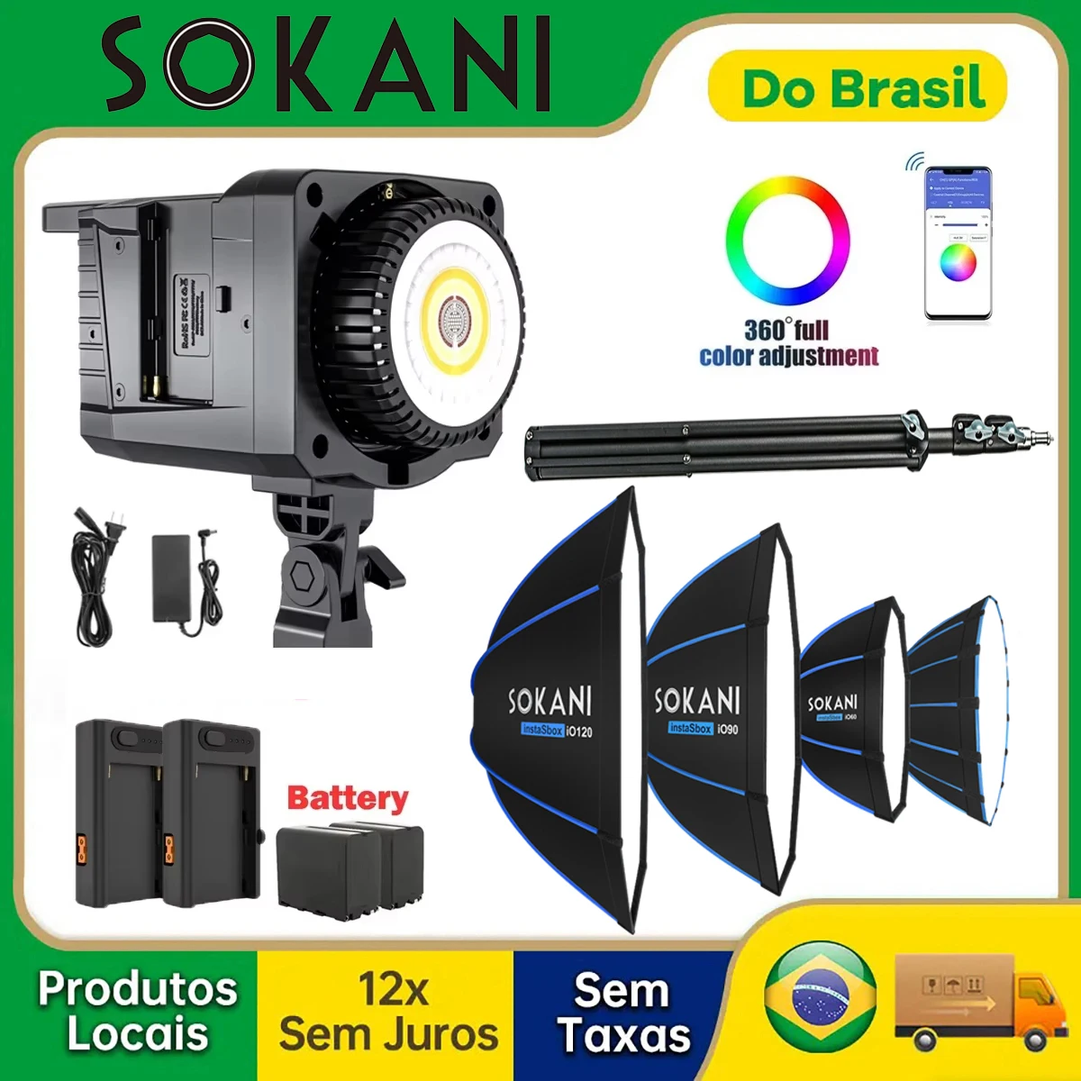 Sokani X100 100W RGB Bi-Color LED Video Light APP Control Bowens Mount Lighting for Photography Video Recording Outdoor Shooting