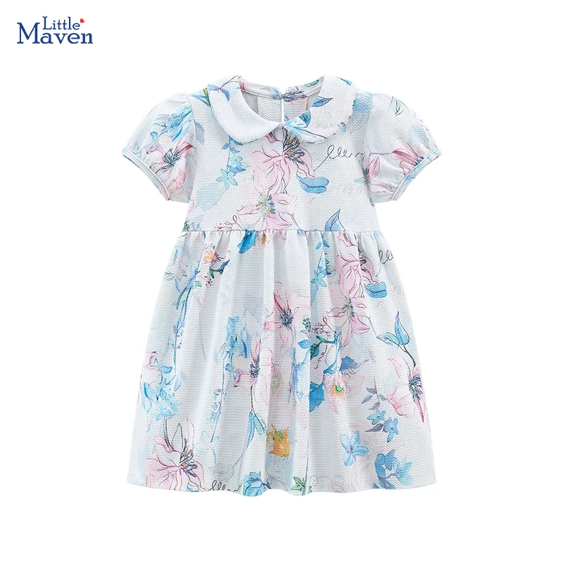 

Little maven Kids Clothes Peter Pan Collar Flower Princess Dress Children Clothing Summer Flowers Print Baby Girls Party Dresses