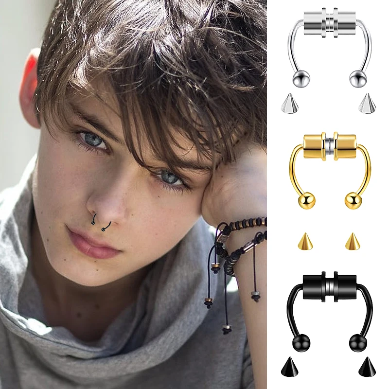 Fake Nose Ring Hoop Septum Non Piercing Nose Clip Stainless Steel Magnet Fashion Punk Women Jewelry