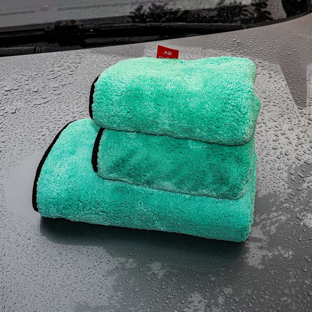 AUTOBRIGHT 40x40CM Microfiber Cleaning Towel Green Wash Towels Extra Soft for Car Cleaning Drying 1200gsm Cloth Car Wash Tools 2