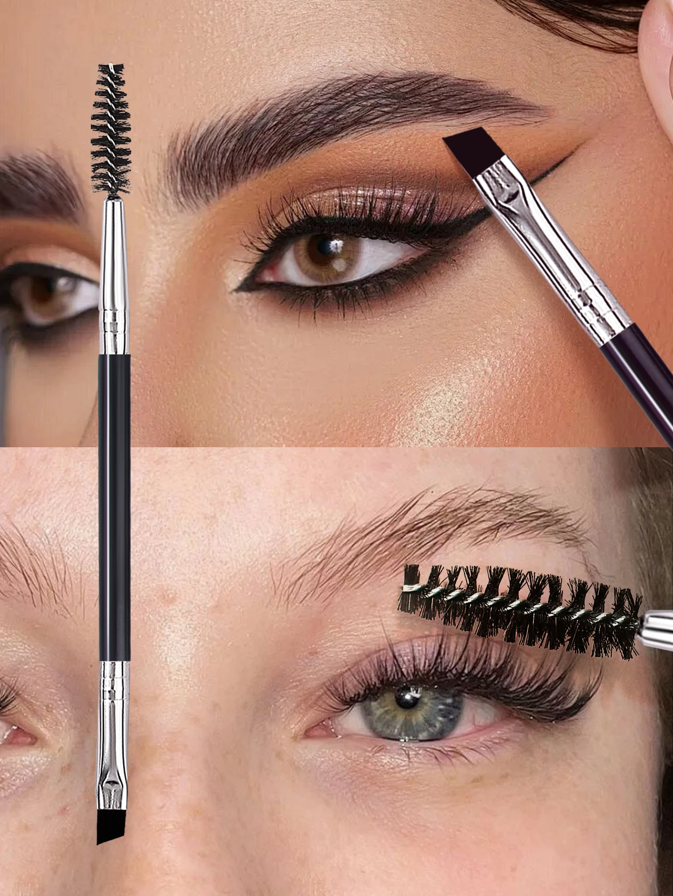 12개의 양면 눈썹 및 속눈썹 브러쉬, 전문가용 휴대용 각진 눈썹 라이너 및 스풀리 세트 (쉐이핑 및 그루밍용)