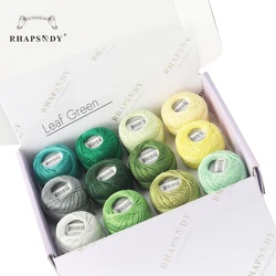 Rhapsody Pearl Cotton Embroidery Thread - Size #8, Egyptian Mercerized Cotton, 128 Vibrant Colors for Crochet and Cross Stitch Crafts (SET Leaf Green)