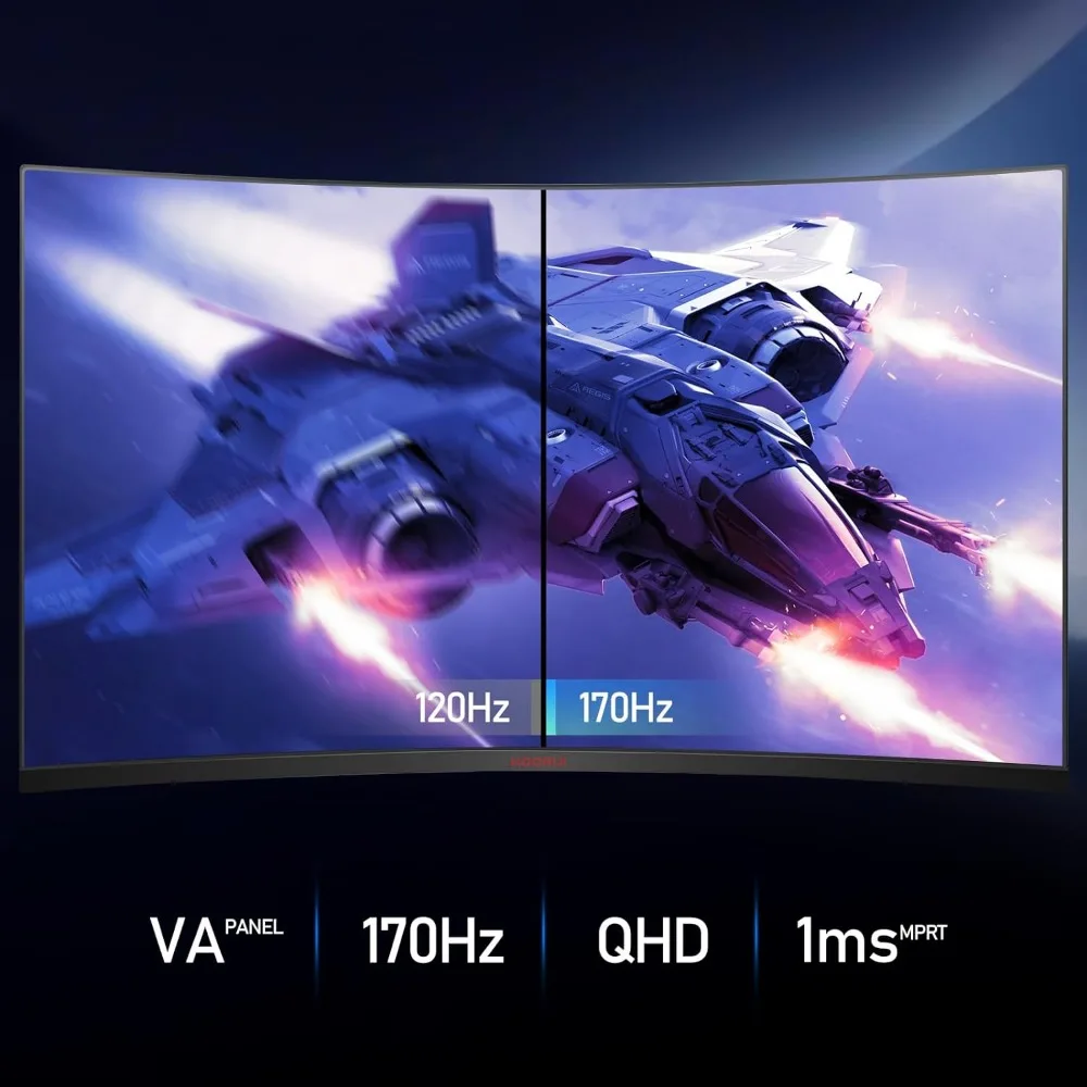 32 inch Curved Gaming Monitor-QHD (2560 x 1440) 2K Display, 170Hz 144Hz Monitor, 1500R Curvature, 1ms