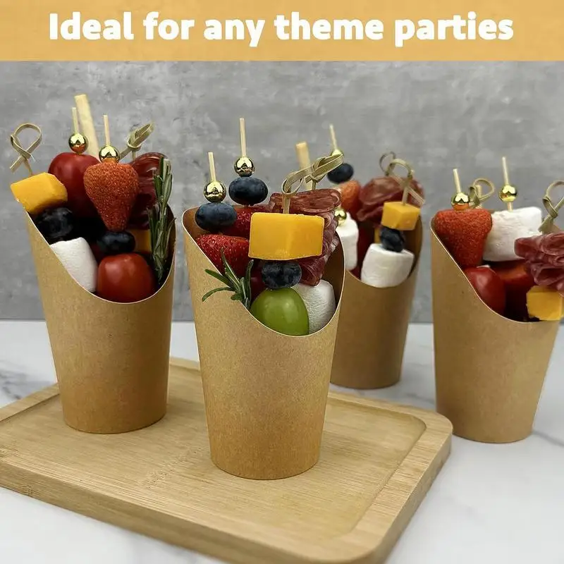 

Charcuterie Cups Paper Boxes For Snack 12oz Kraft Paper Cups With Cocktail Toothpicks for Egg Puff Waffle Fruit Skewer Chips