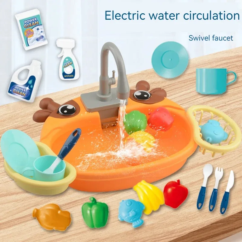 Set da cucina giocattolo per bambini con acqua circolante elettrica, lavandino per lavastoviglie, giochi di finzione fantasioso per bambini ragazzi ragazze età - immagine 3