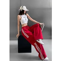 Women Casual Baggy Stripe Cargo Pants Solid Low Waist Joggers Pants Drawstring Wide Leg Baggy Trousers Y2K Streetwear Sweatpants