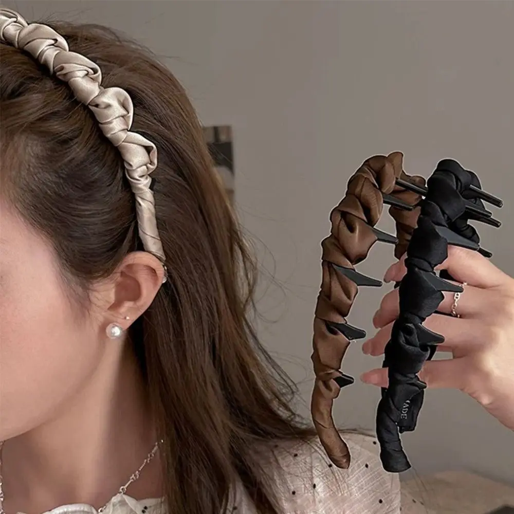 Diadema con diseño de ondas, cómoda, ajustable, antideslizante, elegante, de tela, con dientes, para peinado