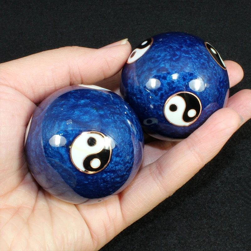 1set Hand Massage Fitness Ball Cloisonne Craft Handball Gift Chinese Exercise Hand Pressure Relief Sports Ball for Kids Seniors