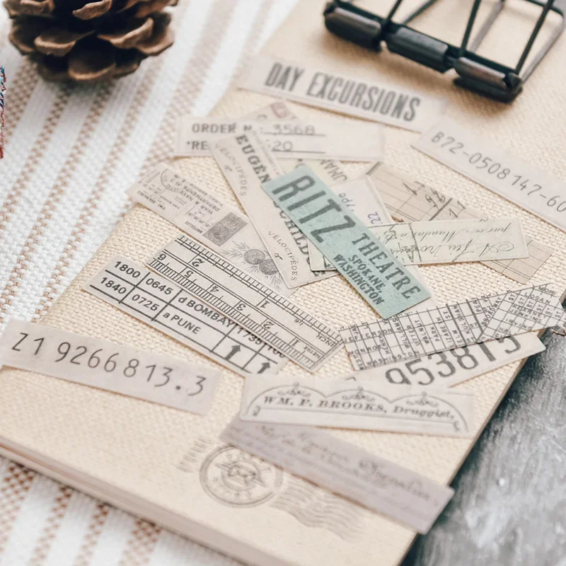 Phrase Label Vintage Washi Stickers Junk Journal Ephemera Number Words DIY Album Aesthetic Sticker Scrapbooking Material 70 Pcs decorative labels stickers stationery stickers alphabet label stickers paper stickers adhesive stickers diy scrapbooking accessories