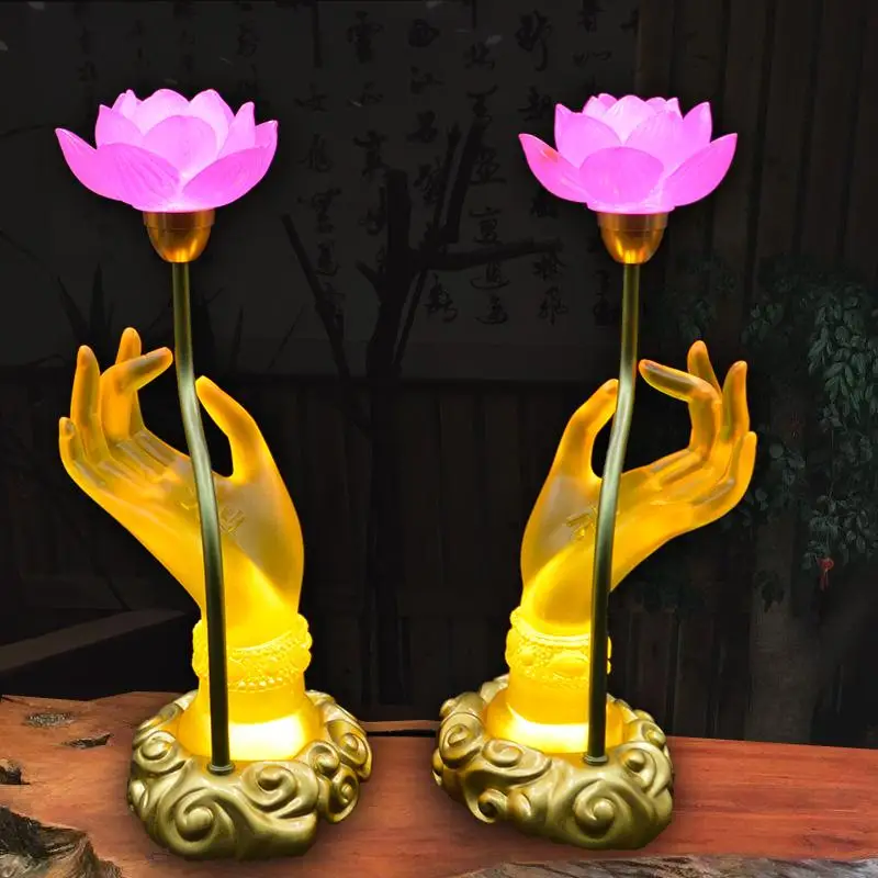 Colorful Lotus Discolores Crystal Lamp Plug In Payment Glazed Bergamot LED Buddha Lamp Household Prayer Buddhist Utensils