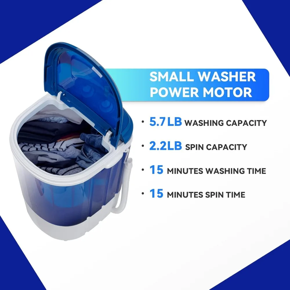 Portable Washing Machine 5.7 Lbs Washing Capacity Semi-Automatic Compact Washer Spinner Small Cloth Washer Laundry 3