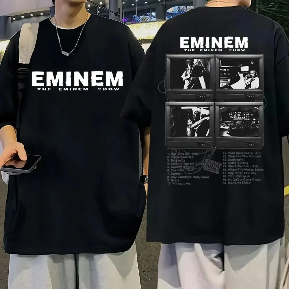 Rapper Eminem Music Album T Shirt World Tour Gift for Fan T-shirt Men Women Cotton Short Sleeve Cotton Tshirt Tee Clothes Tops 2
