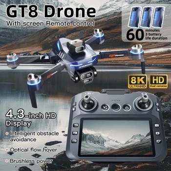 Drone Xiaomi GT8 con Fotocamera 8K HD a Tre Obiettivi, Fotografia Aerea, Wifi FPV, Telecomando con Schermo, Motore Brushless, Quadricottero Pieghevole, Giocattolo