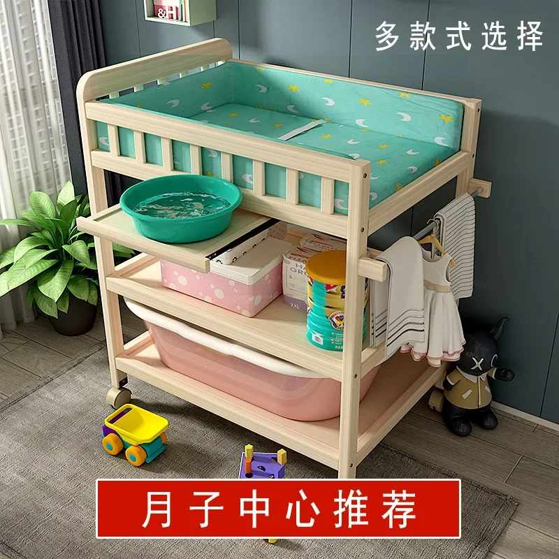 Baby Solid Wood Diaper Changing Table for Newborns Babies Multifunctional Bathing Massage Touch Care Changing Table Movable