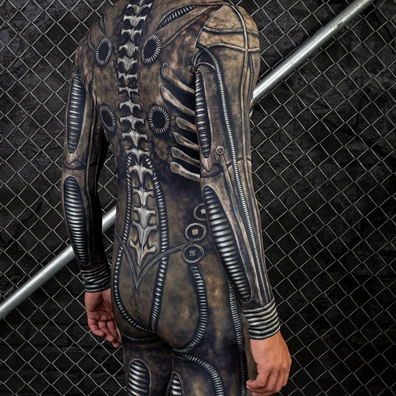 Men Skeleton Costume Front Zipper Carnival Purim Zentai Suit Zombie Jumpsuit Bodysuit Festival Party Clothes