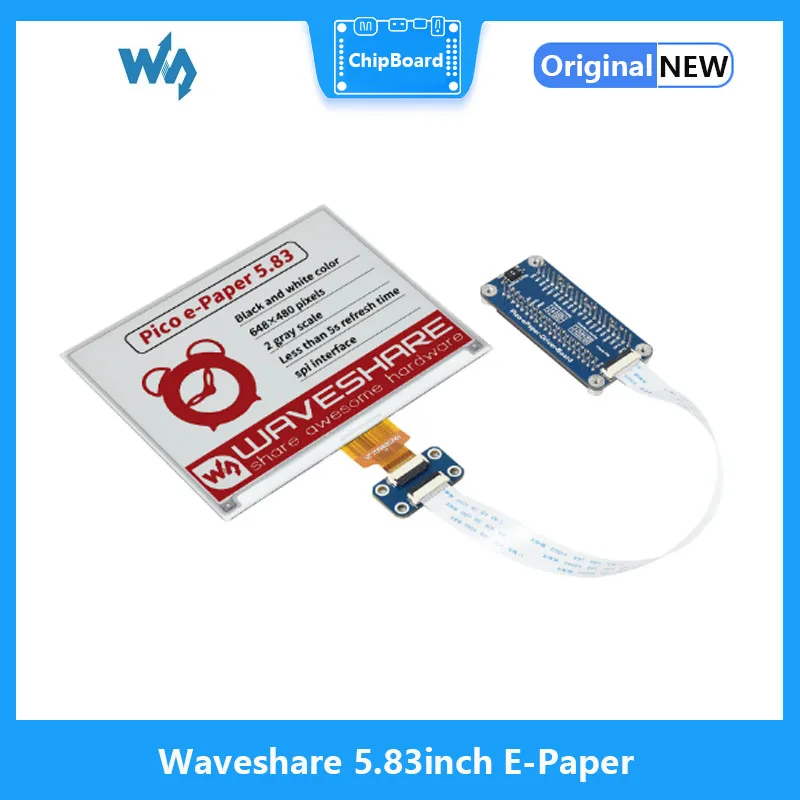 waveshare-e-paper-e-inkディスプレイモジュール、b-for-raspberry-pi-pio、赤、黒、白、スペインインターフェイス、648-×-480ピクセル、583in