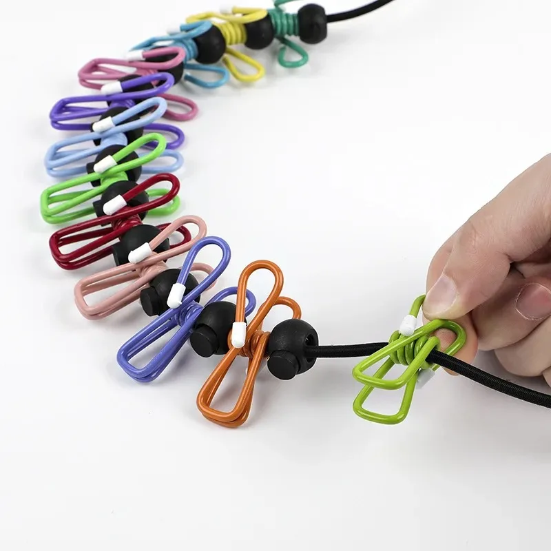 Portable Elastic Travel Clothes Rack Windproof Outdoor Clothesline with 12 Clips Laundry Drying Line for Backyard Balcony