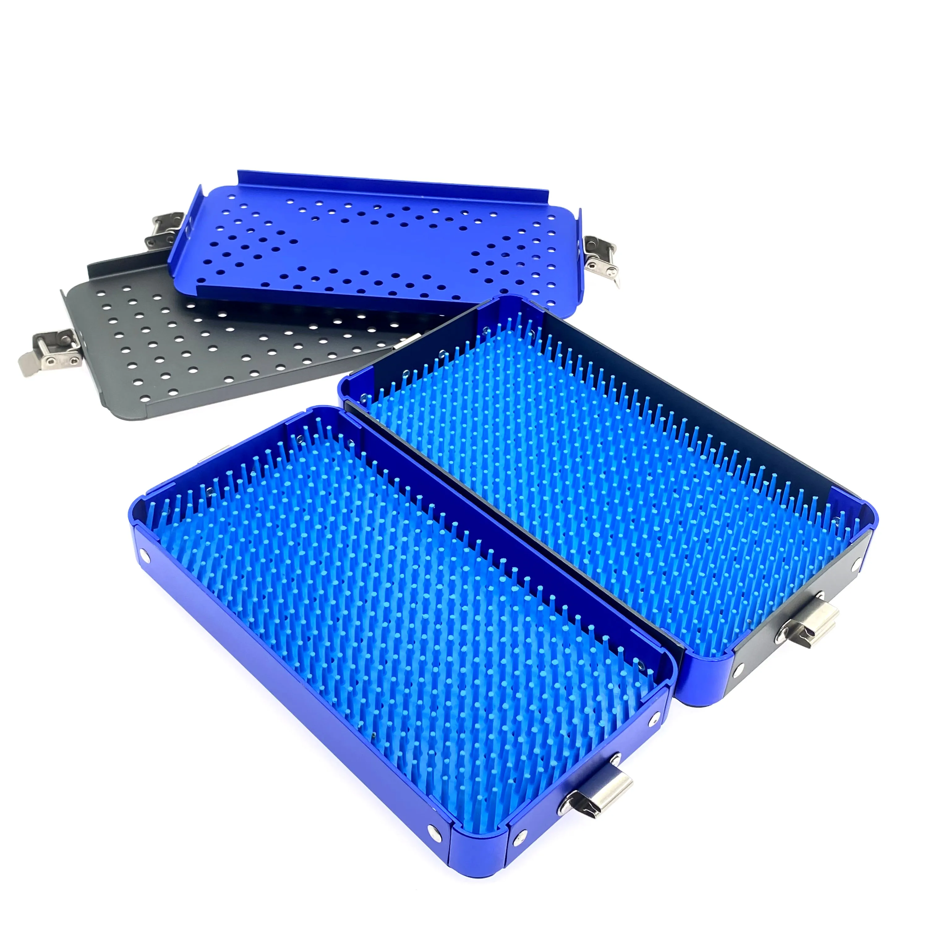 Caja de esterilización con almohadilla de silicona, instrumento quirúrgico de aluminio para los ojos