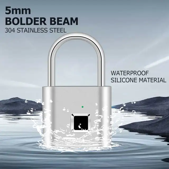 Portable Digit Box Padlock Fingerprint Padlock Waterproof Keyless Security Lock  Anti-theft  USB Smart Rchargeable for Travel 2