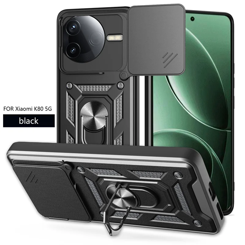 Magnetic Ring Holder Armor Back Cover - Shockproof Protective Case with Car Mount Feature