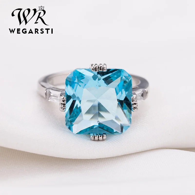 WEGARASTI Silver New Jewelry Ring Aquamarine Topaz Party Classic Fashion Silver Rings Jewelry Woman Wedding Party Gift