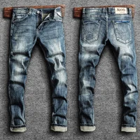 Italian Style Fashion Men Jeans Retro Blue Elastic Slim Fit Ripped Jeans Men Trousers Vintage Designer Casual Denim Pants Hombre 1