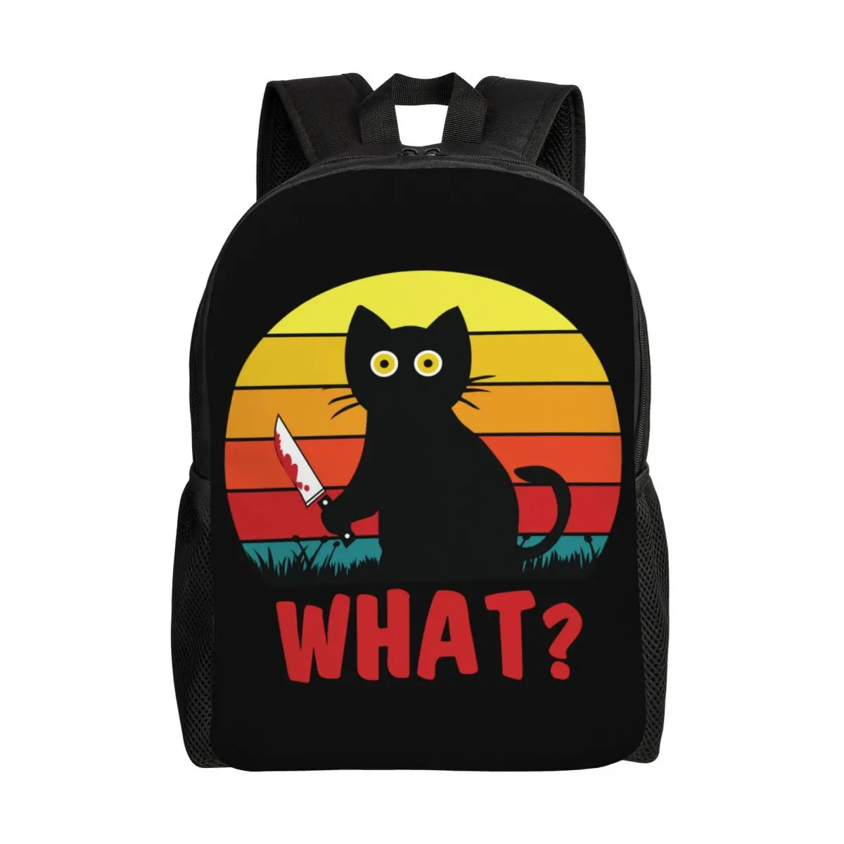 

Black Cat What Backpacks for Girls Boys Murderous Cat With Knife Halloween College School Travel Bags Bookbag Fit 15 Inch Laptop