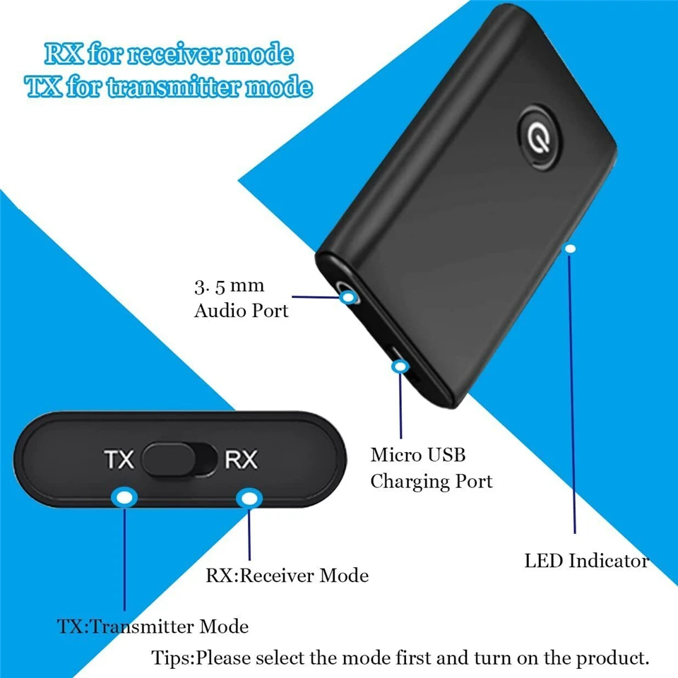 2 in 1 5.0 Bluetooth Wireless Audio Transmitter and Receiver Adapter Headphone A2DP HIFI Music Adapter AUX RCA 3.5mm Jack Aux