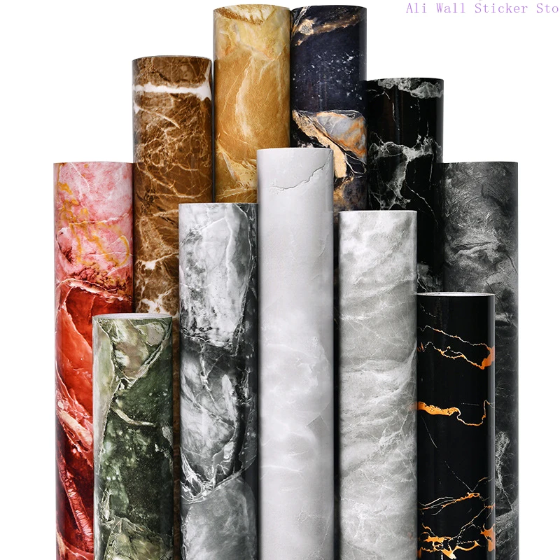 

35 Colors Marble Wallpaper Self Adhesive Waterproof Wall Stickers Bathroom Kitchen Cabinet Stove Desktop Wall Paper Home Decor