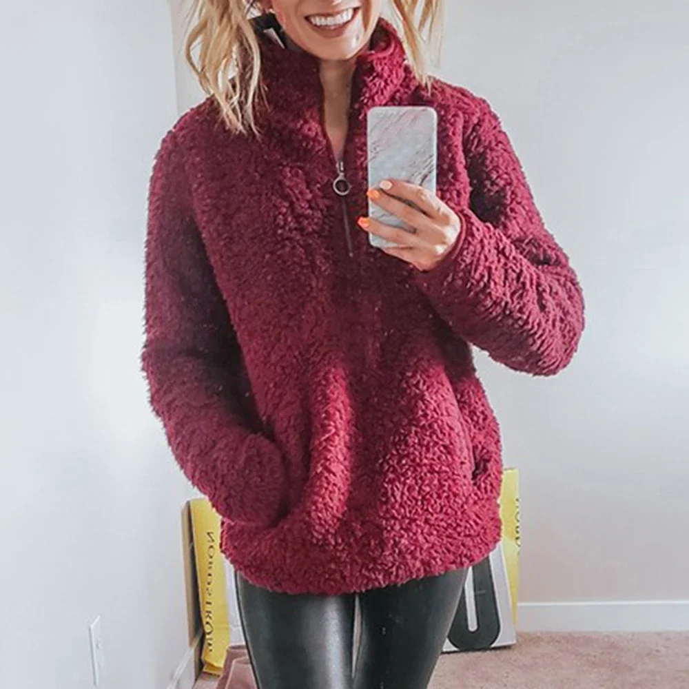 Fluffy Sweater Casual Fleece Warm Oversized Sweater Women Faux Fur Christmas Pullovers Winter Coat Ladies Hoodies 2021 Winter