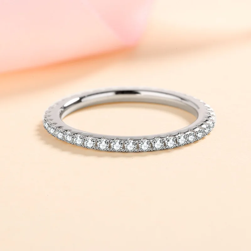 JECIRCON New 925 Sterling Silver Ring for Women Word Full Circle 0.57 Carat Moissanite Row Ring Fashion Daily Commuting Jewelry