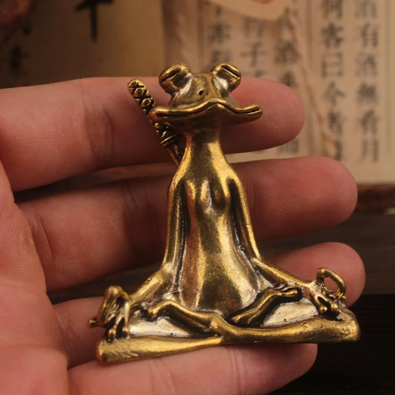 تمثال صغير لسطح المكتب على شكل ضفدع نحاسي، قطعة زخ...