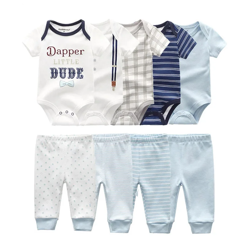 kiddiezoom 9 Pcs Unisex Newborn Clothing Sets100%Cotton Baby Bodysuit+Pant Baby Boy Girl Clothes Gift 3