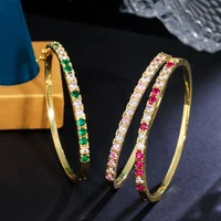 CWWZircons Classic Bling Round Cubic Zirconia Pave Gold Plated Green Tennis Bangle for Women Trendy Jewelry Accessories BG061 1