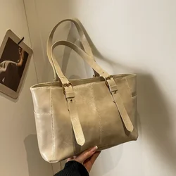 Vintage Women's PU Leather Shoulder Bag - High - End Large Capacity Tote Handbag Purse (Beige)