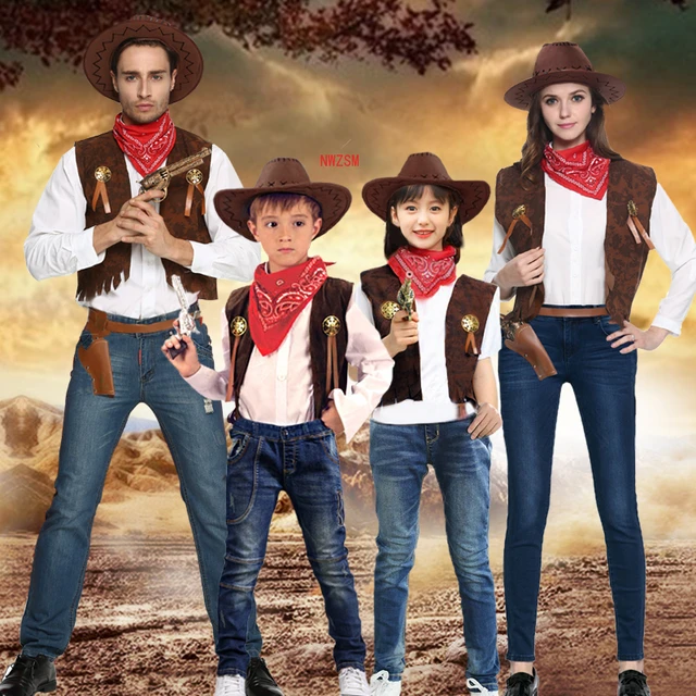 2022 bambini adulti Cowboy costumi Cosplay festa di Halloween travestimento  ragazzo donna Wild West Fancy Cowgirl Vest Cap sciarpa abiti - AliExpress