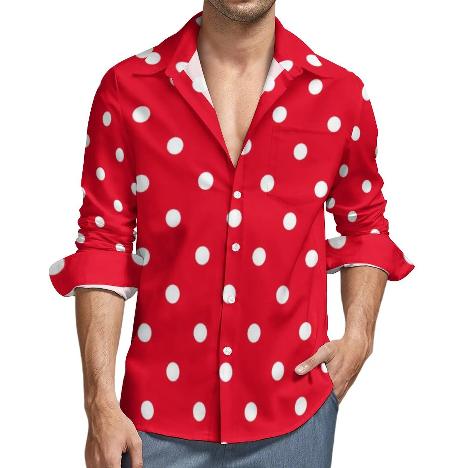 red and white polka dot top