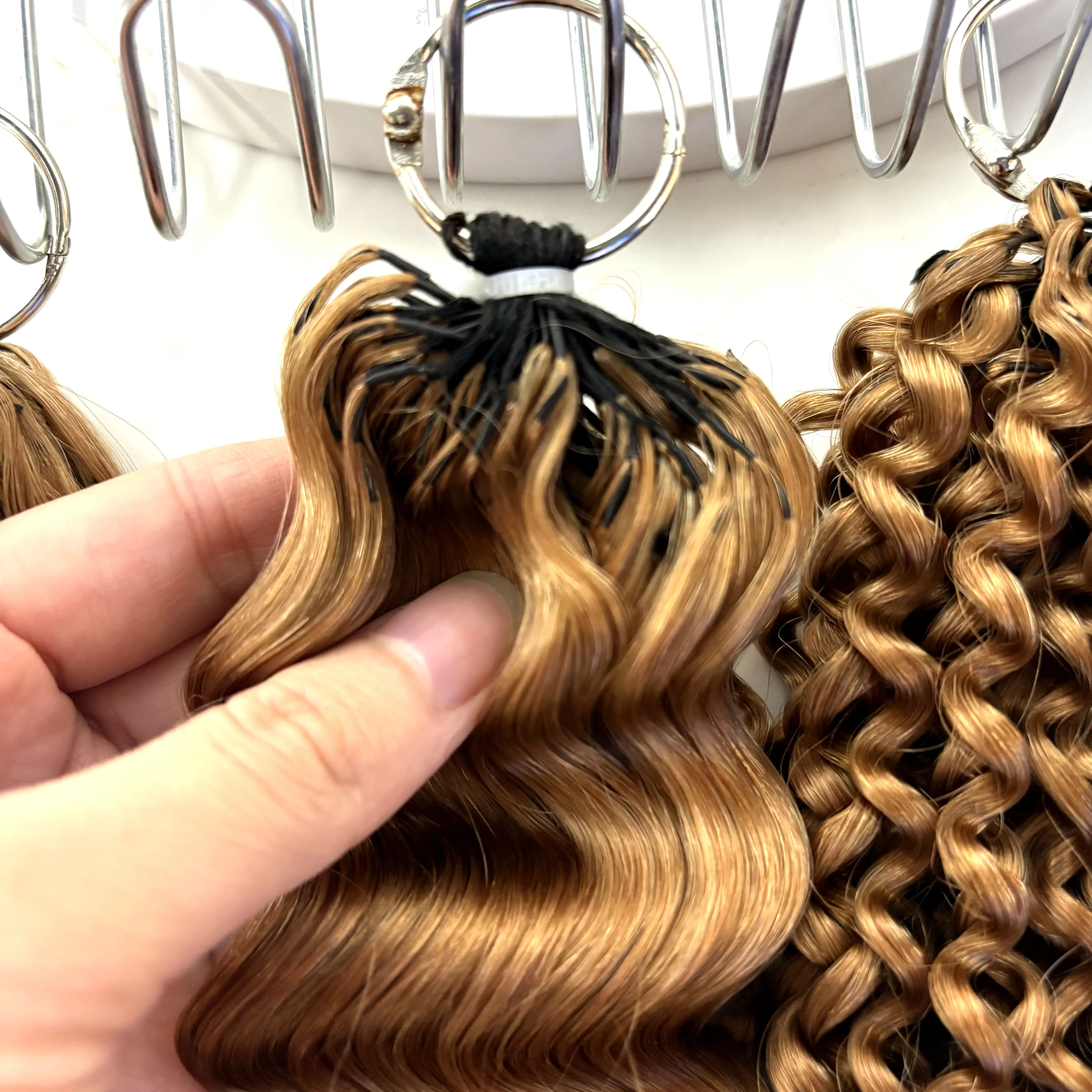 50g/Pack Kincky Curly Crochet Human Hair Extensions 30# Ombre Deep Wave Knotless Pre-Separated Crochet Feather Hair Extensions 2